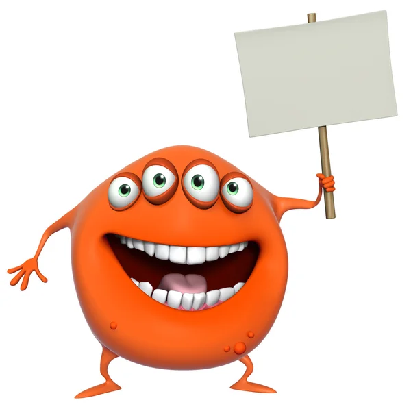 3d cartoon monster holding placard — Stock Photo, Image