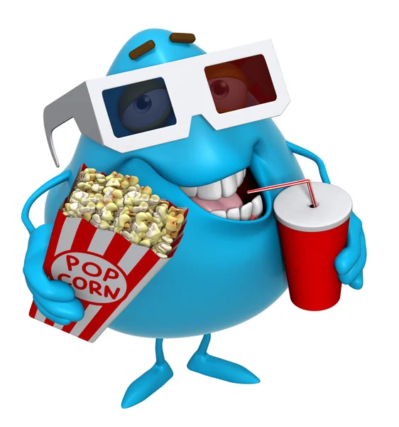 3d cartoon cute monster with drink — Stock Photo, Image