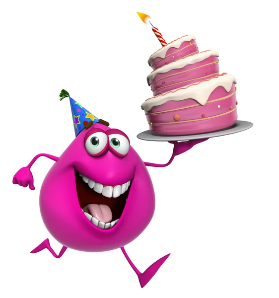 3d de dibujos animados lindo monstruo rosa con pastel —  Fotos de Stock