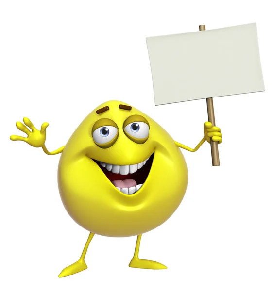 3d dibujos animados lindo monstruo amarillo sosteniendo pancarta — Foto de Stock