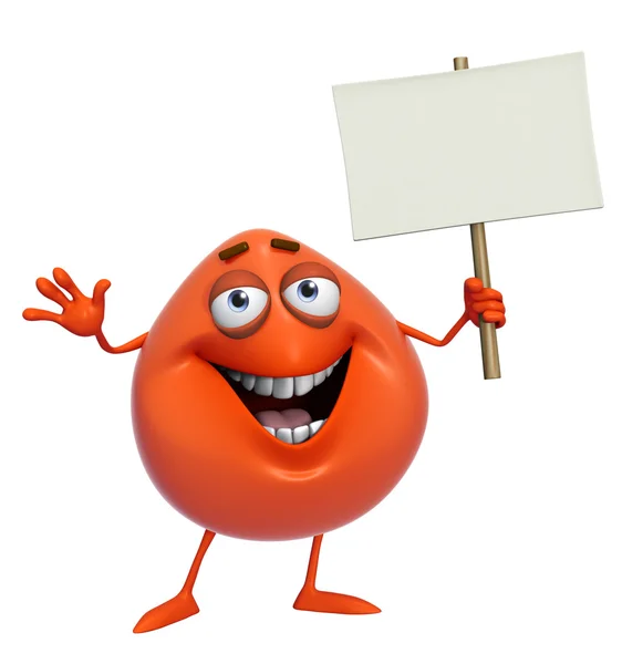 3d cartoon cute red monster holding placard — Stock Photo, Image