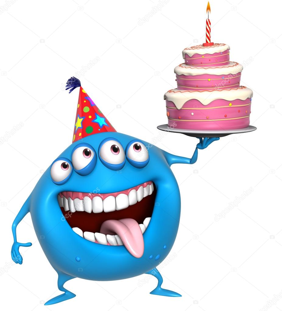 Illustrazione stock 3D cartone animato compleanno.mostro con torta di  ©bertoszig #23016898, image size:927x1024