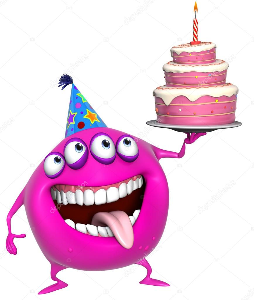 3d Dessin Anime Rose Anniversaire Monstre Avec Gateau Image Libre De Droit Par Bertoszig C