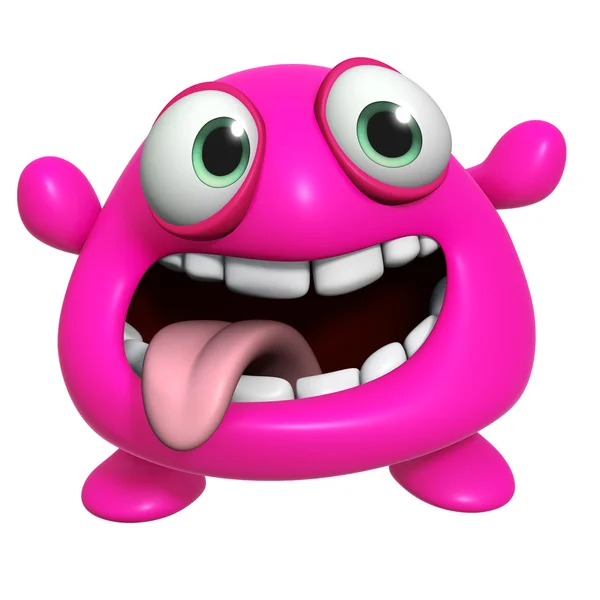 3d cartoon crazy pink monster — Stock Photo, Image