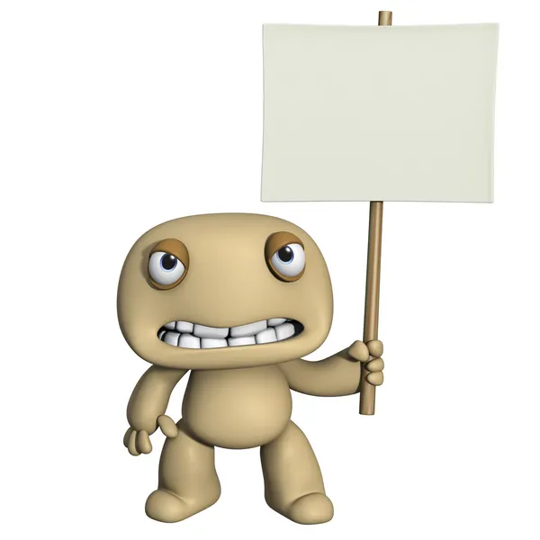 3d cartoon cute man holding placard — Stockfoto