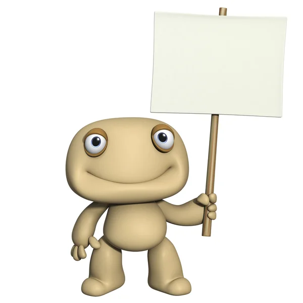 3d cartoon cute man holding placard — Stockfoto