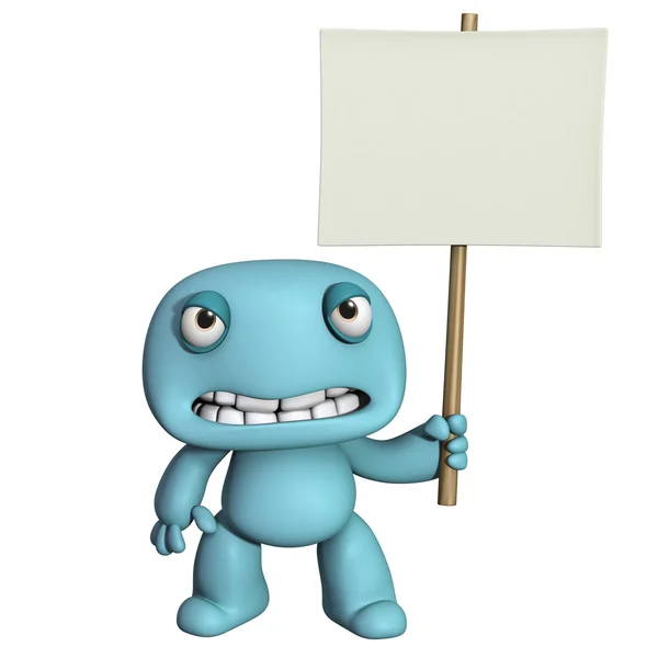 3d cartoon cute man holding placard — Stock Photo, Image