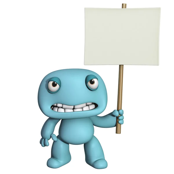 3d cartoon cute man holding placard — Stock fotografie