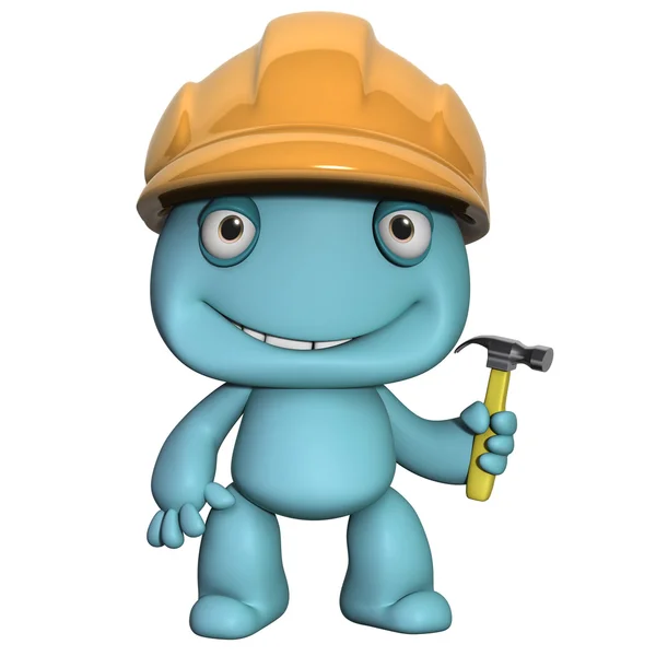 3d caricatura lindo constructor con casco — Foto de Stock