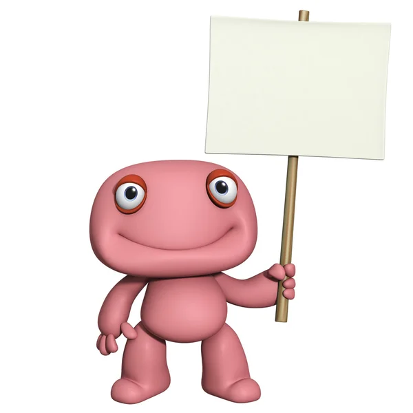 3d cartoon cute man holding placard — Stockfoto