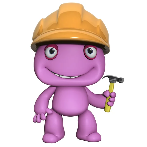 3D мультфильм милый строитель со шлемом — стоковое фото