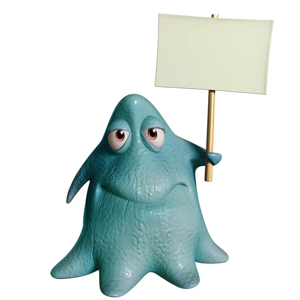 3d desenho animado polvo monstro segurando cartaz — Fotografia de Stock