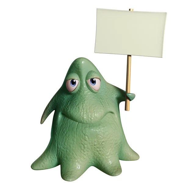 3d cartoon octopus monster holding placard — Stock Photo, Image