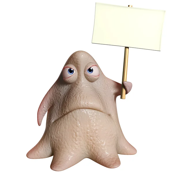 3d cartoon octopus monster holding placard — Stock Photo, Image