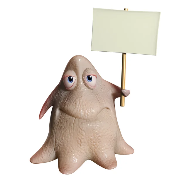 3d cartoon octopus monster holding placard — Stock Photo, Image