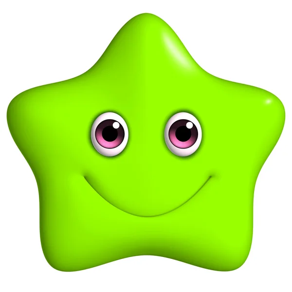 3d desenho animado bonito estrela verde — Fotografia de Stock