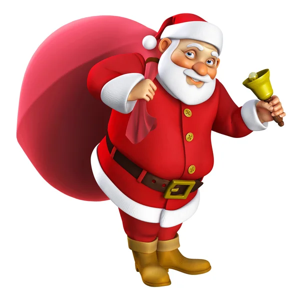 3D cartoon santa met een bell — Stockfoto