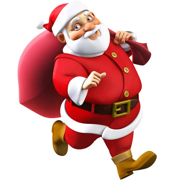 3d cartoon santa with a bag — Stock Photo, Image