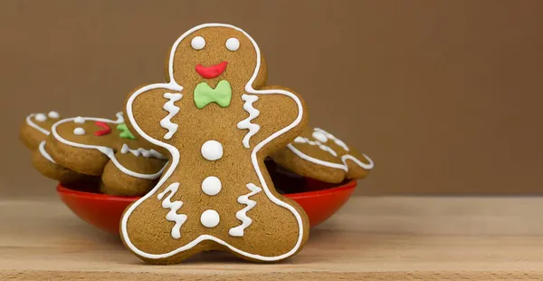 Gingerbread Man Brown Background Homemade Christmas Cookies — Stock Photo, Image