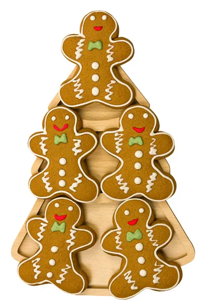 Gingerbreads Ξύλινη Πλάκα Χριστουγεννιάτικο Δέντρο Απομονώνονται Λευκό Φόντο Σπιτικά Χριστουγεννιάτικα Φωτογραφία Αρχείου