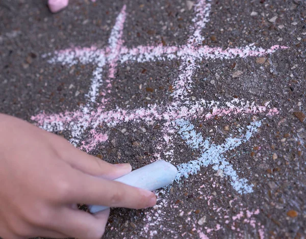 Close Image Tic Tac Toe Chalk Game Child Drawing Ground — Stock Photo, Image