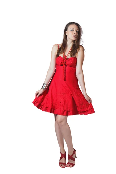 Beautiful girl in red dress — Stock Photo, Image