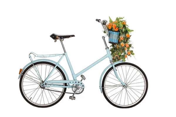 Oude retro fiets met bloemen — Stockfoto