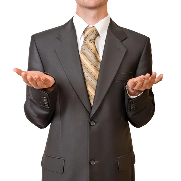 Businessman gesturing with empty hand — Stock Photo, Image