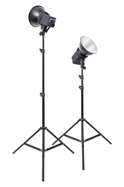 Két studio flash light mérőhenger a állványok — Stock Fotó