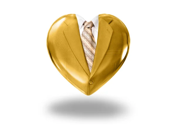Hart met gouden pak en stropdas — Stockfoto