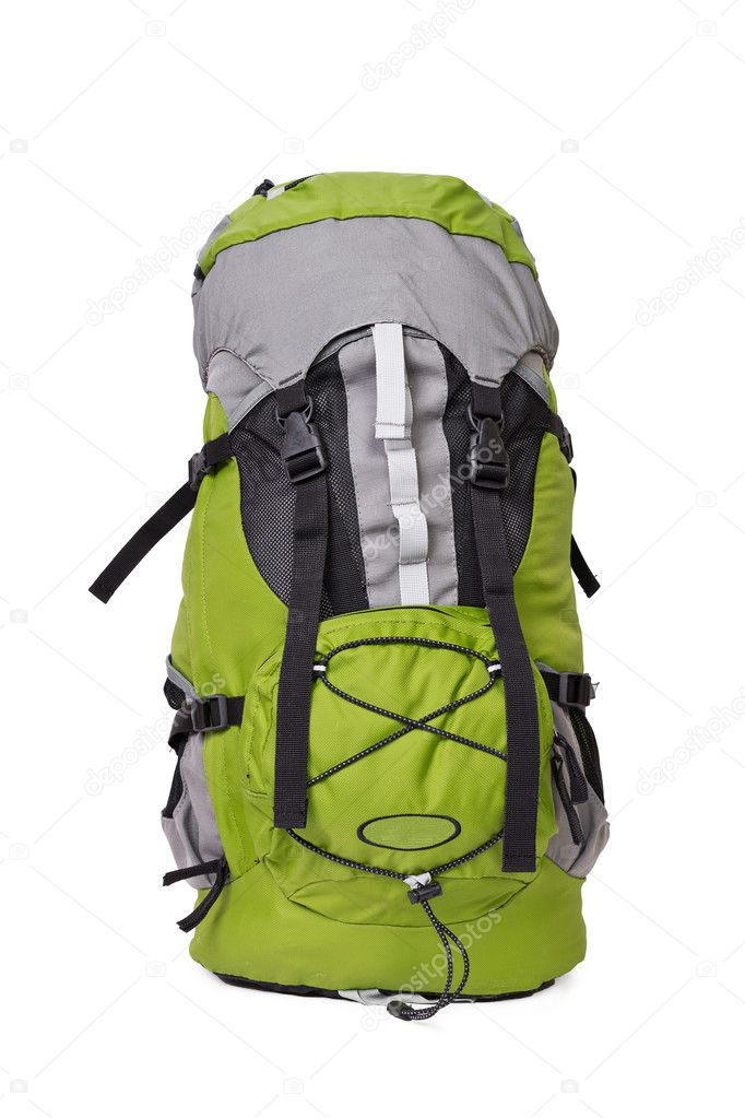 Front shot of green touristic backpack