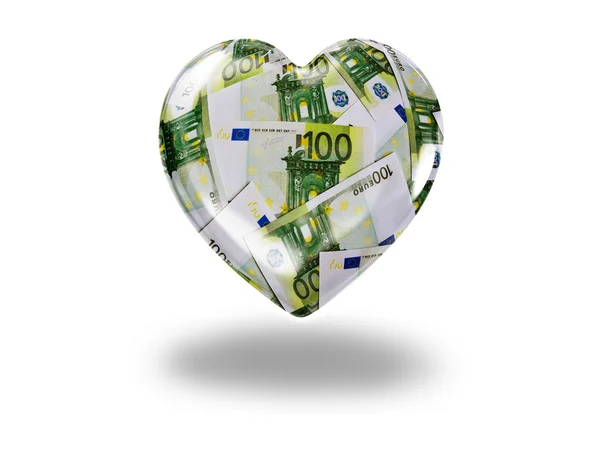 Corazón con billetes de 100 euros — Foto de Stock