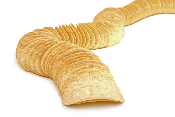 Row of potato chips isolated on white — Stock Photo, Image