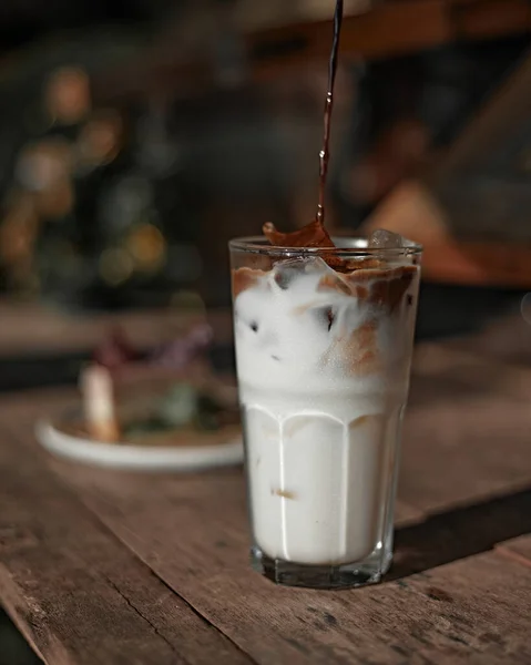 Iced Latte Coffee Glass Cold Milk — Stock Photo, Image