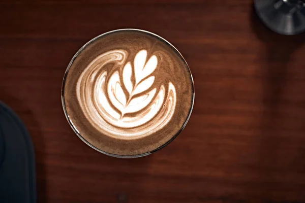 Selectieve Focus Cup Van Hete Latte Art Koffie Focus Witte — Stockfoto