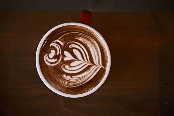 Selectieve Focus Cup Van Hete Latte Art Koffie Focus Witte — Stockfoto