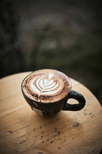 Szelektív Fókusz Csésze Forró Latte Art Kávé Összpontosítani Fehér Hab — Stock Fotó