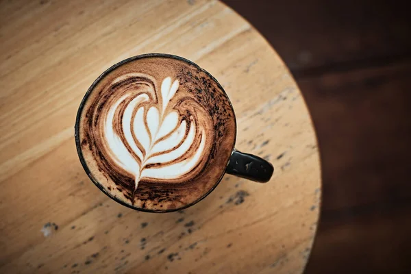 Szelektív Fókusz Csésze Forró Latte Art Kávé Összpontosítani Fehér Hab — Stock Fotó