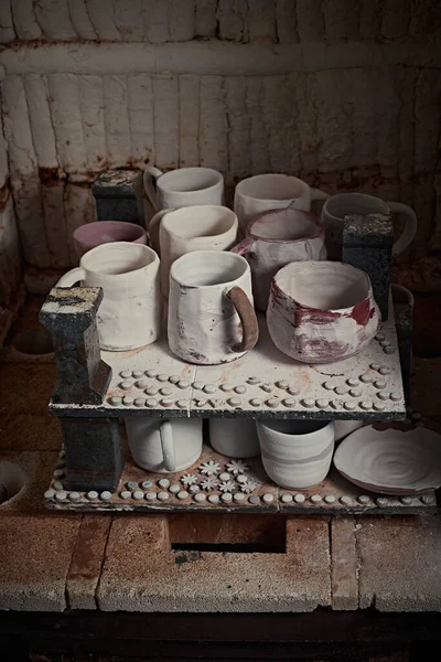 Clay Mugs Kiln Firing Pottery Pottery Studio — Stock Photo, Image