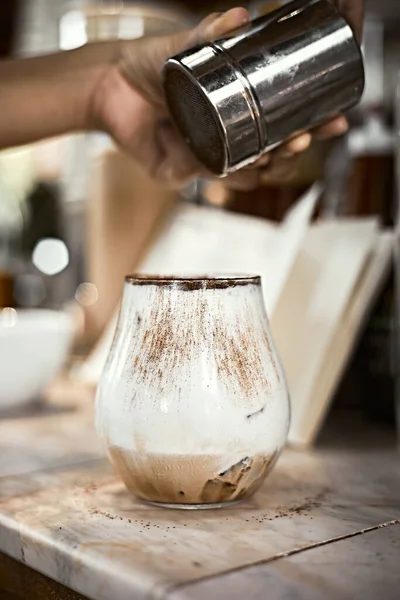 Kopi Vanilla Latte Dengan Susu Foam Selective Focu — Stok Foto