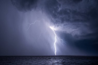 Lightning bolts strike during a thunderstorm in Florida.