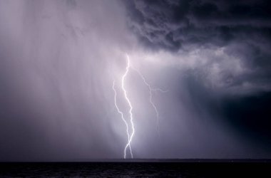 Lightning bolts strike during a thunderstorm in Florida.