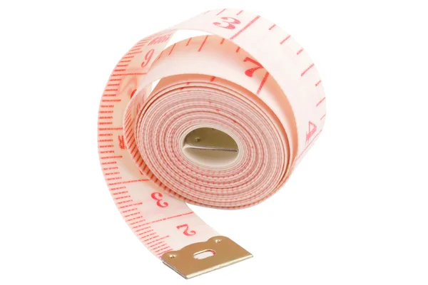 Fita métrica rosa isolada no fundo branco — Fotografia de Stock