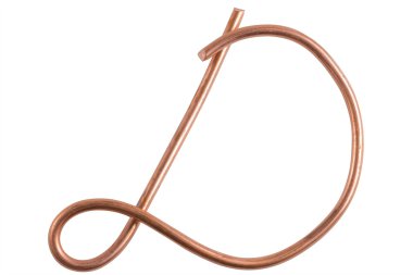 Copper metal wire in the form of letter D, modern US calligraphy clipart