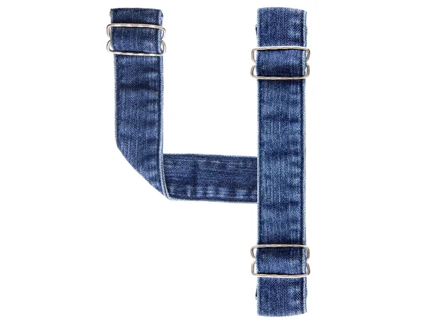 Jeans belt in from of English US alphabet isolated on white, num — Stock Photo, Image