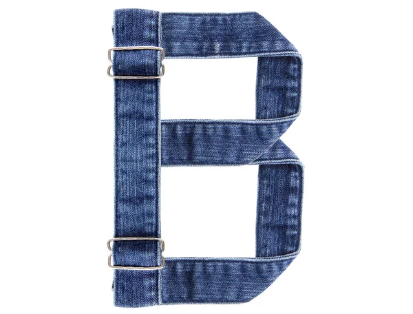 Jeans belt in from of English US alphabet isolated on white, let — Stock Photo, Image