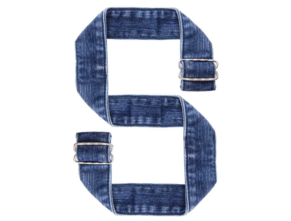Jeans belt in from of English US alphabet isolated on white, let — Stock Photo, Image