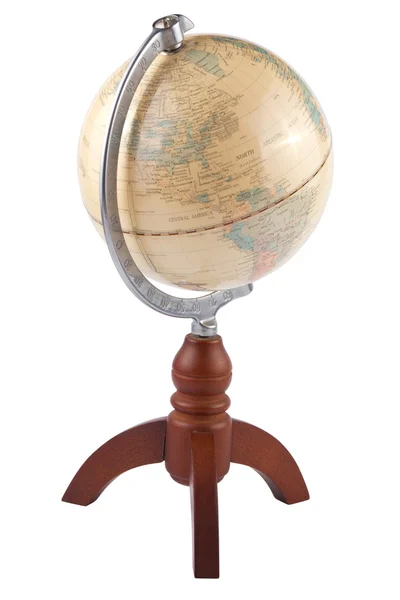 Vintage globe in English language isolated on white background — Stock Photo, Image