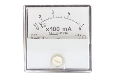 vintage eski ampermeter ölçek üzerinde beyaz izole