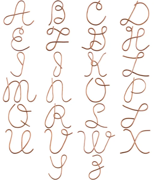 Copper alphabet modern US calligraphy style, isolated on white — Stock Photo, Image